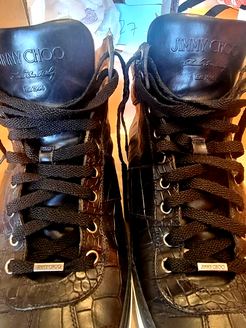 JIMMY CHOO - MENS CROCODILE EMBOSSED LEATHER SNEAKERS - 45 / HIGH