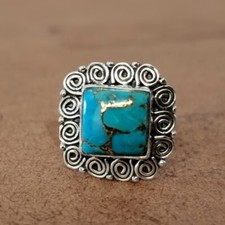 Turquoise Gemstone 925 Sterling Silver Handmade Women Ring All Size