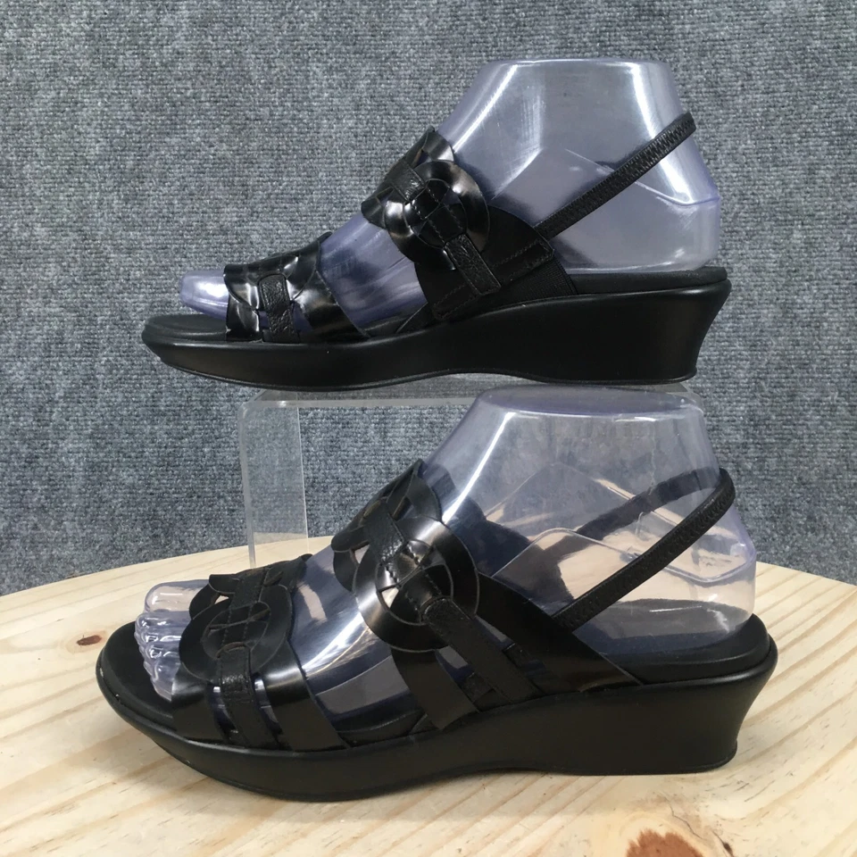 Sandalias Munro Americanas Para Mujer 6.5 M Cordones Cuero Negro Cuña para Caminar Informales Foto 2 de 4