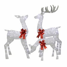 3 peice reindeer light outdoor decor seasoal resin silver buck doe fawn