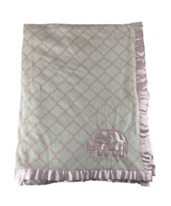 Nuby Pink And White Elephant Soft Baby Blanket With Pink Satin Trim 29” x 37"