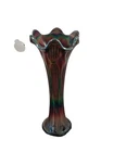 Vintage Fenton Diamond & Rib Blue Carnival Glass Swung Vase Apprx 11” Mcm Decor