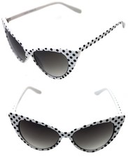 Women's Cat Eye Vintage Sunglasses Nikita Large White with black Polka Dots 50's