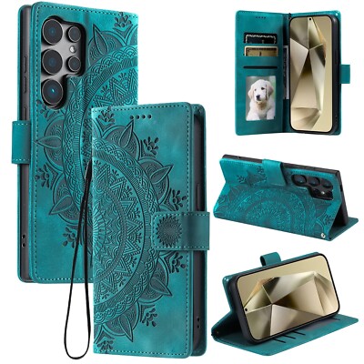 Sunflower Pattern Flip PU Leather Wallet Case For Samsung Galaxy S25 S24 S23 S22