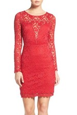 Fraiche By J 154020 Women's Lace Short Dress Long Sleeve Red Sz. Small
