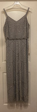 Adrianna Papell Dress Woman’s 18W Long Blouson Beaded Dress Grey/Silver NWTags