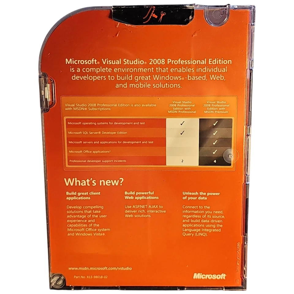 Microsoft Visual Studio Professional 2008 SQL Server Dev 2008 Academic Edition - Image 2 of 4