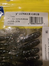 10-Pack Kalin's 3G10-379 Lunker Grub Smoke Hologram, 3" With Free Pack Of Hooks