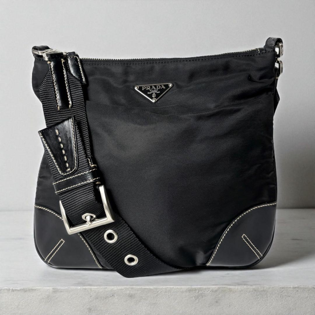 Prada Triangle Logo Leather and Nylon Shoulder Crossbody Bag Japan Import