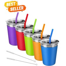 5-Pack 12oz Kids Tumblers - Durable Stainless Steel Cups with Straws  Sleeves