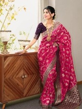Designer Indian Bollywood Saree Sari Pakistani Silk Wear Blouse Party Wedding