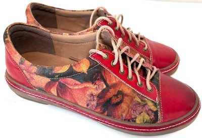L'Artiste by Spring Step Bibbie sneakers ''Rose Red'' floral leather size 39 8.5