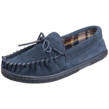 Image of Cotswold Alberta Slip On Moccasin Slipper Navy Elegant Suede Upper, Soft cushi