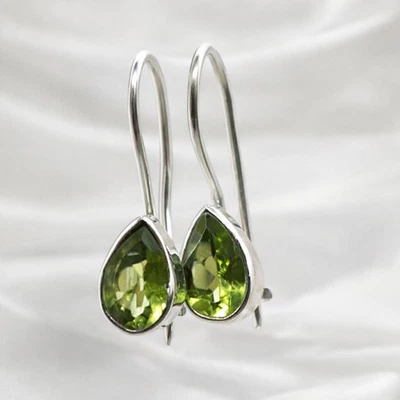 Peridot Ohrhänger Sterling Silber 925 Ohrringe Tropfen Grün Facettenschliff ho - Bild 1 von 4