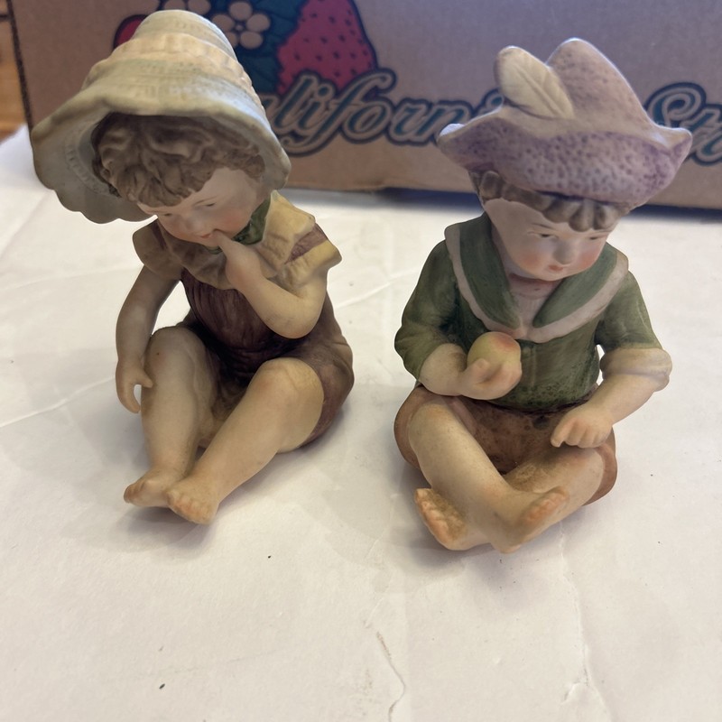 Vintage Bisque Ceramic Piano Baby Figurines Boy and Girl . Andrea By Sadek #6162