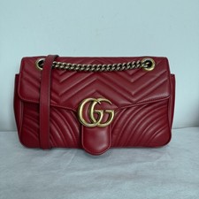 Gucci GG Marmont Small Red Chevron Quilted Leather Chain Crossbody/Shoulder Bag