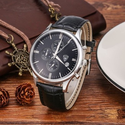 Stainless Steel Watch Case Leather Strap Multi-function Timing