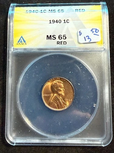 1940 LINCOLN WHEAT CENT ANACS MS 65 RED 193