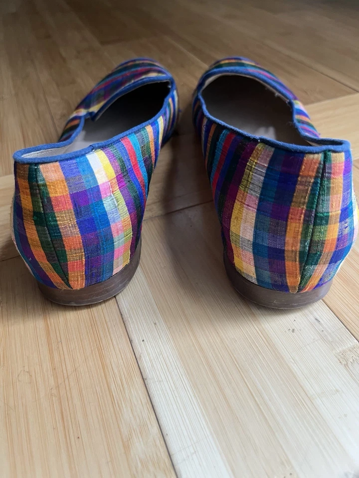 Zapatos planos J Crew para mujer talla 10 tela multicolor a cuadros sin cordones Foto 2 de 4