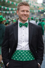 Saint Patty's Day Shamrocks Cummerbund and Tie Set, Festive Green Accessories