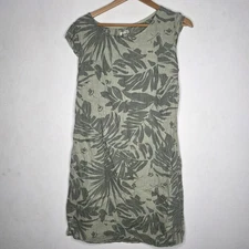 Lina Tomei Green Leaf Pattern 100% Linen Dress Women's Size XL