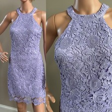 LULUS MINI PURPLE LAVENDER FLOWER DESIGN EMBROIDERED HALTER COCKTAIL DRESS S