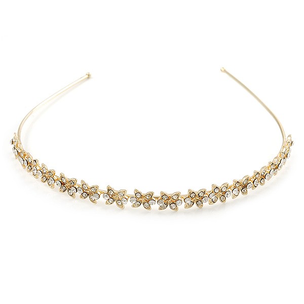 Bridal/ Wedding/ Prom Gold Plated Clear Crystal Floral Tiara Headband