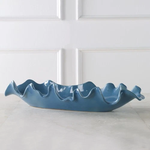 Uttermost 18052 Ruffled Feathers 24"W Earthenware Decorative Bowl - Blue - Picture 3 of 3