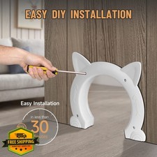 PUPIHOM Interior Cat Door White Secured Pet Kitty Hollow Door