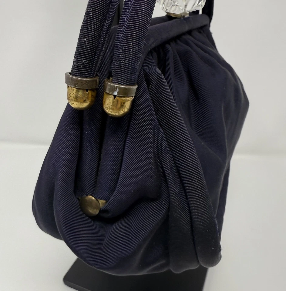 Bolsa de coquetel vintage 1950 tecido transparente Lucite fecho acrílico meados do século - Imagem 4 de 4