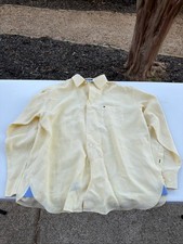 Vintage Tommy Hilfiger Men's Regular Fit 100 Linen Long Sleeve Shirt Yellow XL