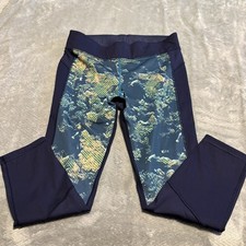 Under Armor HeatGear Leggings Women’s Large Blue with Design Compression Active