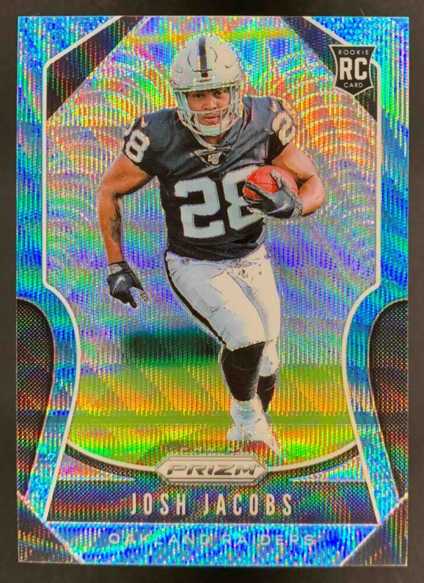 Josh Jacobs 2019 Panini Prizm Blue Wave RC #323 Raiders /199