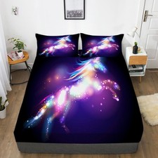 Image of Beautiful Unicorn Kids' Fitted Sheet Set Bed Decor Set Single Double Super King