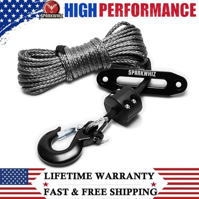 SPARKWHIZ Synthetic Winch Rope Kit 1/4'' x 50' 10000 LBS G70 Hook For ATV UTV SUV