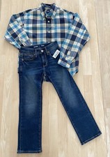 Gap Old Navy Boys 7 Plaid The Big Oxford Shirt  Straight Fit Flex Jeans NWT