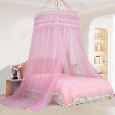 Dreamy Princess Bed Canopy for Girls, Double Layer Sheer Mesh Canopy Curtain,...