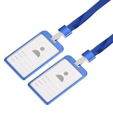 Badge Holder 9.5x5.8cm with Metal Detachable Hook Lanyard Neck, Blue pcs 2