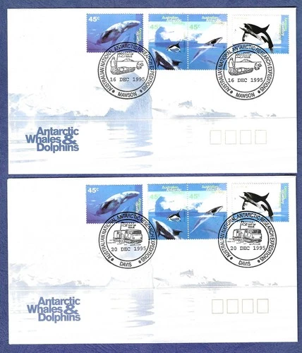 1995 Australian Antarctic Territory FDC "Whales & Dolphins" issue 4X cancels