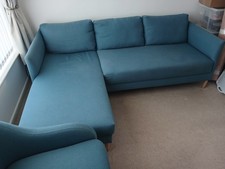 Corner Sofa 3 Seat with Armchair Teal / Blue Fabric - Collection Only