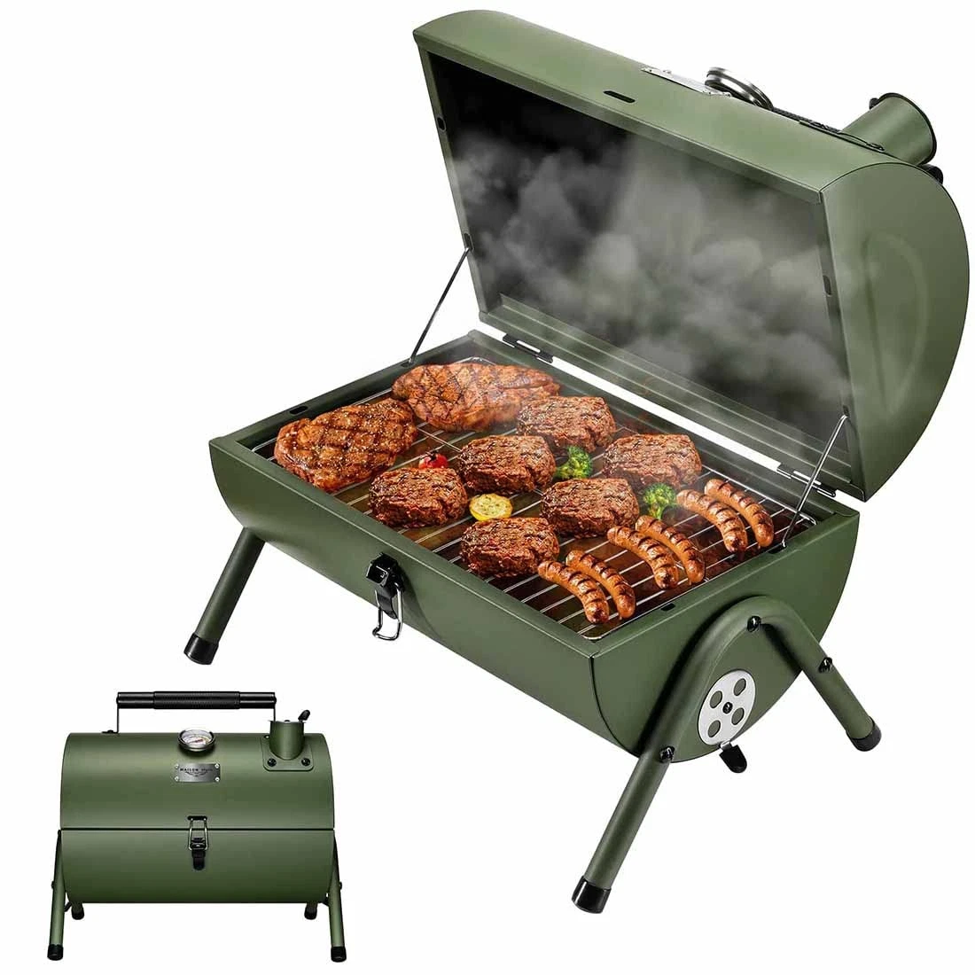 Adjustable Portable Charcoal Grill Multifunctional Metal Small BBQ Smoker for...