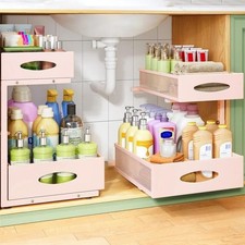 Under Sink Organizer, 1-Pack Pull Out Cabinet Organizer 2 Tier Metal Slide Out