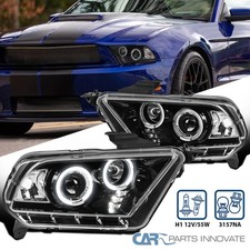 Fit 10-14 Ford Mustang Pearl Black Led Dual Halo Projector Headlights Head Lamps