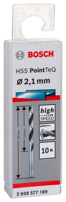Bosch Metallspiralbohrer HSS PointTeQ, DIN 338, 2,1 mm, 10er-Pack