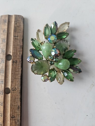 Vintage Green JULIANA DeLizza And Elsten Leaf Large Rhinestone Brooch Pin - Afbeelding 3 van 3