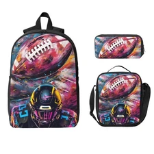 Football School Backpack Kids Girls Boys Teens 3PCS Bookbag with Lunch Box Pe...
