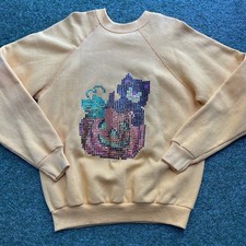 Vintage 80s Halloween/Cat Women s Size L Sweatshirt Bedazzled Jack-o-lantern New