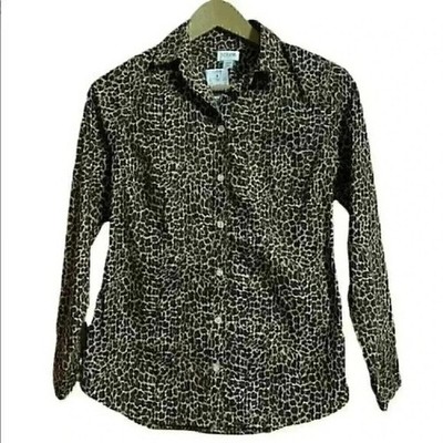 J.Crew Factory Leopard Print Button Up Shirt XXS 2XS Womens Cotton Sleeve NWT LS