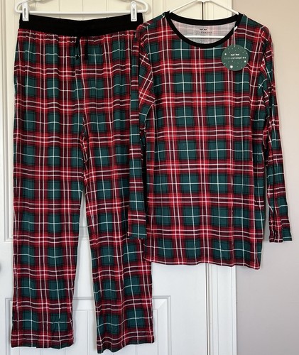 Little Sleepies Bamboo Pajamas Set Fireside Plaid Shirt Pants Large PJ's $76 NEW