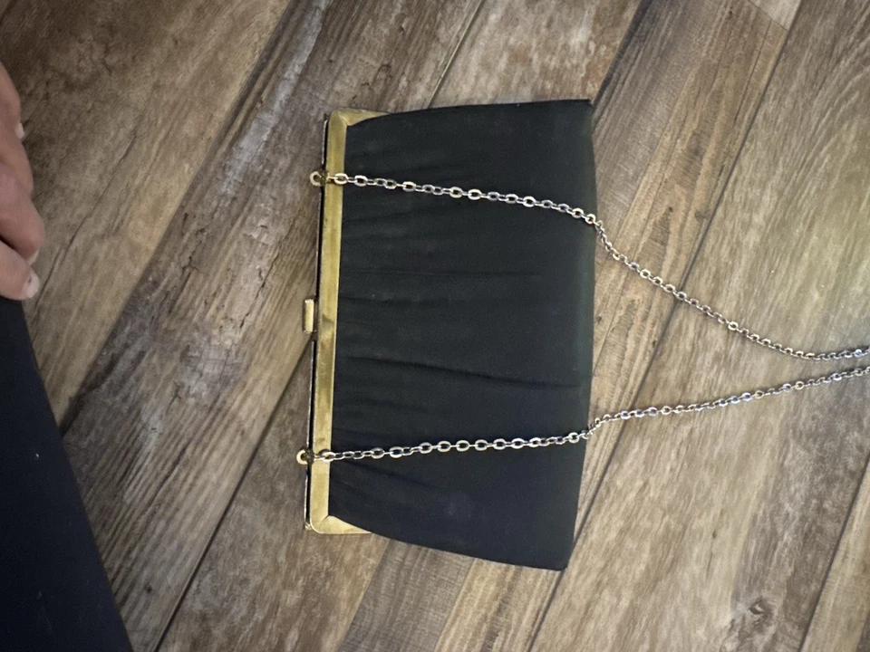 Bolso de noche vintage negro satinado con correa de cadena bolso sin asas Foto 4 de 4